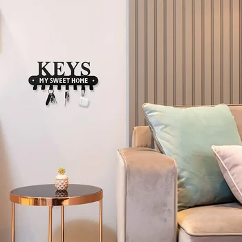 Стенен декор Куки за ключове от черен метал с декоративни елементи Sweet Home, за да се измъкне за стенни закачалки за дрехи и Рафтове за съхранение на стената