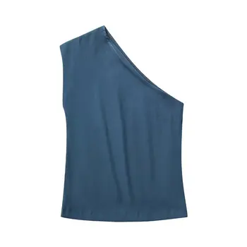 Жените 2023 Нова мода Асиметричен дизайн Скъсяване на Тънки блузи с отворен гръб Реколта дамски ризи без ръкави и Шикозни блузи