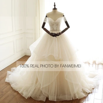 Многослойно сватбена рокля с V-образно деколте, расшитое мъниста от Турция, бална рокля за младоженци