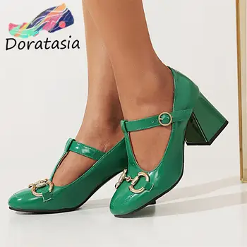 DORATASIA Female 2022 Нови постъпления Цветни дамски обувки на висок ток с метална катарама и плитка платформа Mary Janes, дизайнерски обувки