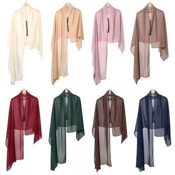Мюсюлмански тюрбан, Дълъг шифоновый шал, дамски шал, Шал-ислямски хиджаб, универсален забрадка, кърпа с цип, Монофонични Модерен дизайн