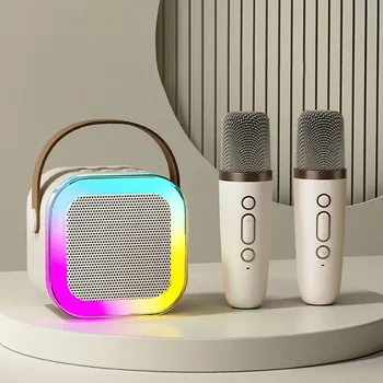 K12 Двойна Караоке микрофон Bluetooth високоговорител RGB подсветката Два динамиката на мощност от 5 W субуфер Звукова Boombox Поддържа множество режими на въвеждане