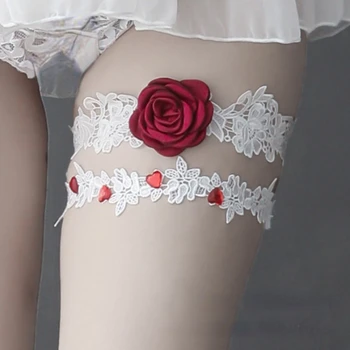 Сватбена Завързана панделка за краката, ръчно изработени, на Жартиера с цветовете на Червената Роза, Секси Обръч за краката, Двойка аксесоари за cosplay