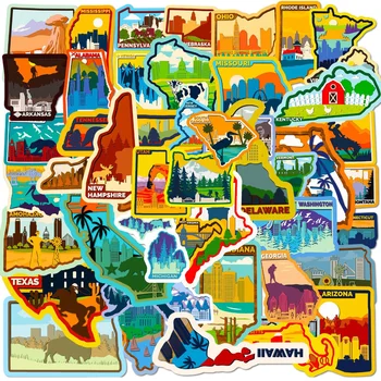 10/50шт Карта на града, за да пътуват из Съединените Щати Водоустойчиви Стикери с Графити Лаптоп Автомобил САМ Преносимо Украса за Детски Стикери