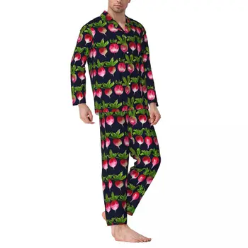 Пижама с акварельной репички, мъжки Сладка пижама за романтичен сън със зеленчуци, Есен, 2 броя, Всекидневни домашен костюм по поръчка, 4 бр./компл.