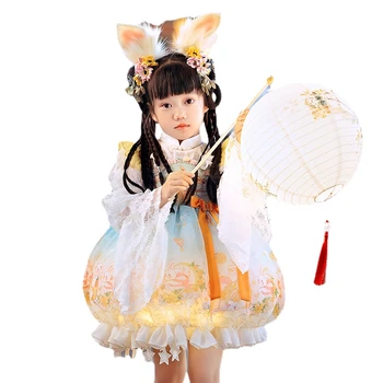 Зайо Ханфу, Китайска Коледна дрехи за деца, Cartoony Наклон, на Бродирани хубав лък Нефритови заек, Светещи рокли, облекло за момичета