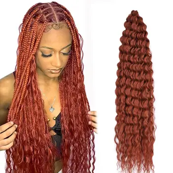 Синтетични косми Ariel Curl Водно тъкане на Синтетични афро Къдрици Дълбока вълна на Възли на една кука плитки косата Омбре Blond Pink За жени
