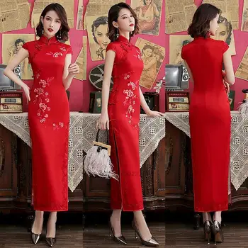 2024 традиционното китайското винтажное рокля ципао от сатен чонсам с национална бродерия на цветя, на източното празнична вечер ципао