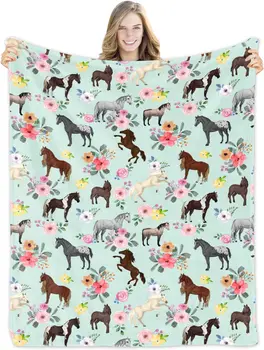 Конче-попона подарък за момичета, прекрасни животни, коне, Фланелен наметала, Плюшевое зелено одеяло за любителите на коне, декор легла, диван