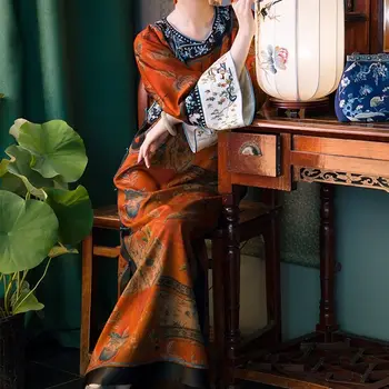 Цин, Хан жените с кръгло деколте Оригинална Пола Ханфу Ципао-Дълга Рокля С бродерия В Китайски Стил на Династията Цин Мамяньцунь Китайското рокля