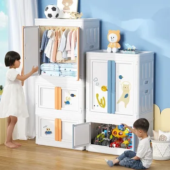 Домашен сгъваема кутия за съхранение на дрехи за детски играчки, Шкаф за съхранение на бельо, cartoony пластмасов органайзер за дрехи