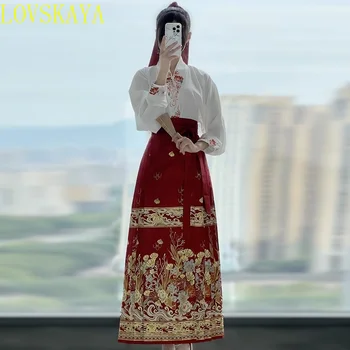 Новият ретро-Ханфу, традиционната китайска дреха, бродирана риза, женска пола с конете муцуна