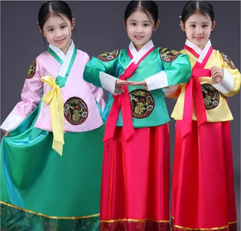 Вышитое бебешка рокля на корейската принцеси на костюми на китайските малцинства за момичета корейски традиционните костюми ханбок сценичното представяне